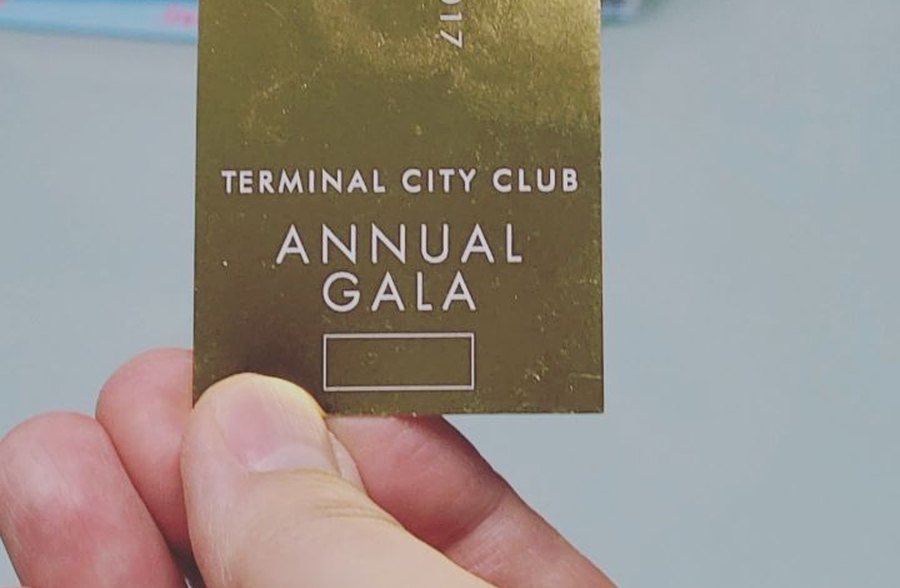Gold foil detail on a finished printed gala card